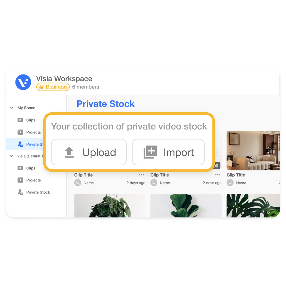 Step 1 — Uploading design renderings and project photos into Visla Private Stock for interior designers
